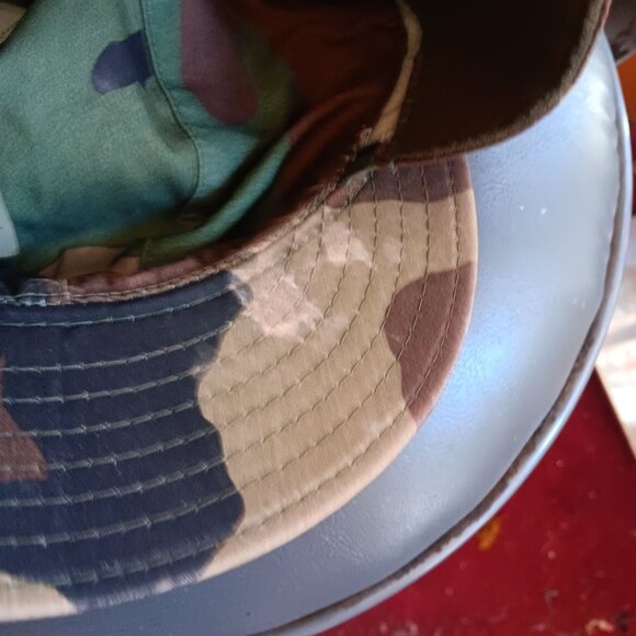 Vintage Woodland Camouflage Cotton/Nylon Military Cap Size 6 3/4 With Ear Flaps - Picture 7 of 8